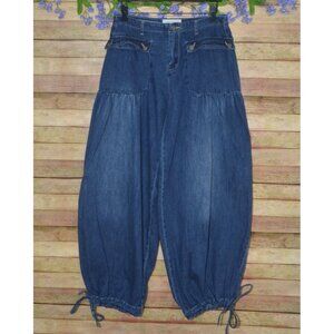 Velveret Barrel Leg Ankle Draw String Hem Blue Jeans Pants Size L 30 X 31 Pocket